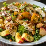 Ensalada de Pollo y Manzana servida en un tazón, con ingredientes variados visibles.