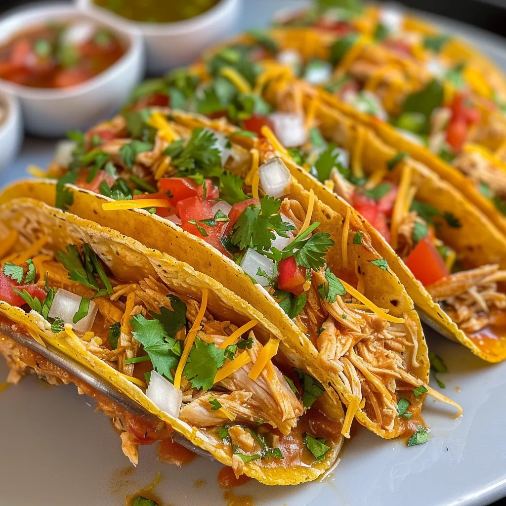 Deliciosos mini tacos sobre una superficie brillante, con ingredientes visibles.
