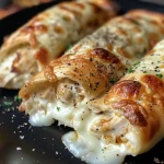 Vista cercana de rollitos de pollo y queso servidos en un plato.