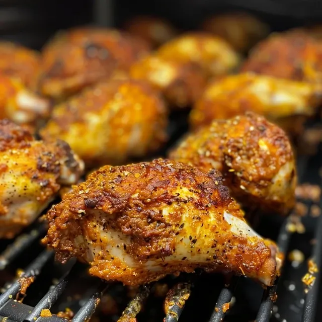 Alitas Adobadas en Air Fryer: La Receta Perfecta para los Amantes del Sabor Primer plano de alitas de pollo adobadas, con glaseado brillante.
