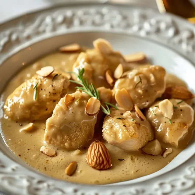 Delicioso Pollo Con Almendras, mostrando su presentación apetitosa y colorida.