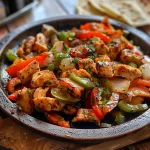 Vista lateral de fajitas de pollo con ingredientes frescos dispuestos artísticamente.