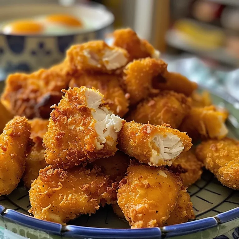 Porción de Nuggets de pollo en una freidora de aire mostrando su textura crujiente.