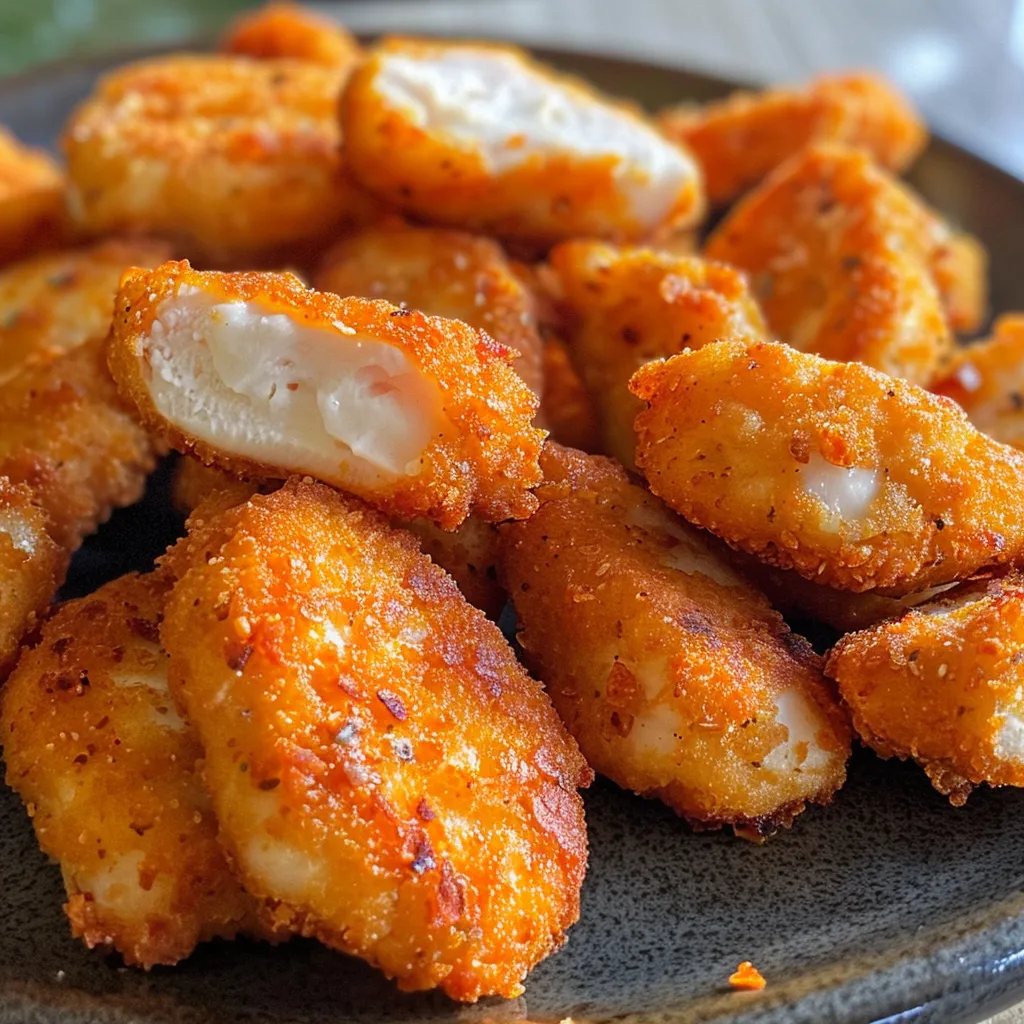 Nuggets de pollo en un plato, con ingredientes visibles alrededor.