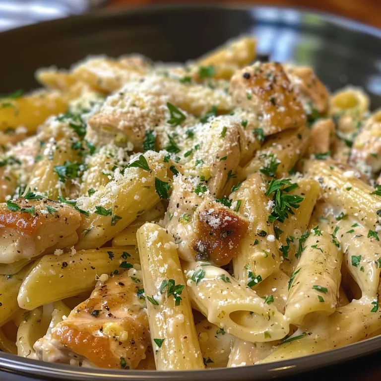 Detalle de un plato de Pasta de Pollo al Limón, con ingredientes frescos y coloridos.