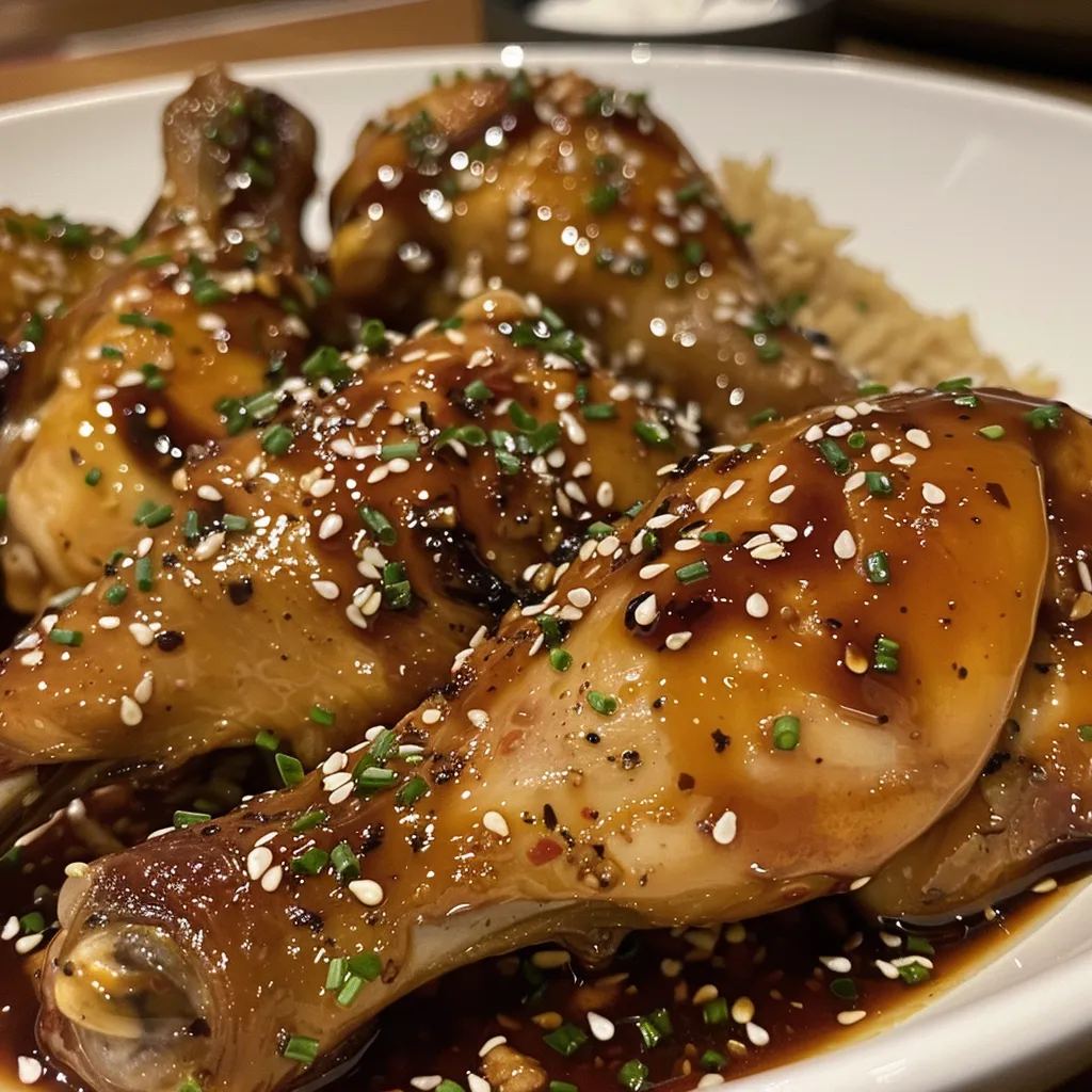 Pollo a la miel estilo chino, presentado con ingredientes frescos.