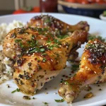 Primer plano de Pollo al sésamo, decorado con semillas de sésamo.