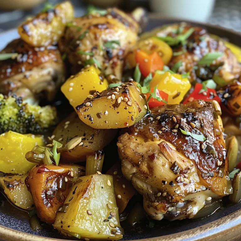 Primer plano de pollo tierno y verduras frescas cocinadas al vapor.
