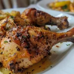 Pechuga de pollo al horno, cubierta de pan rallado dorado y especias, lista para servir.