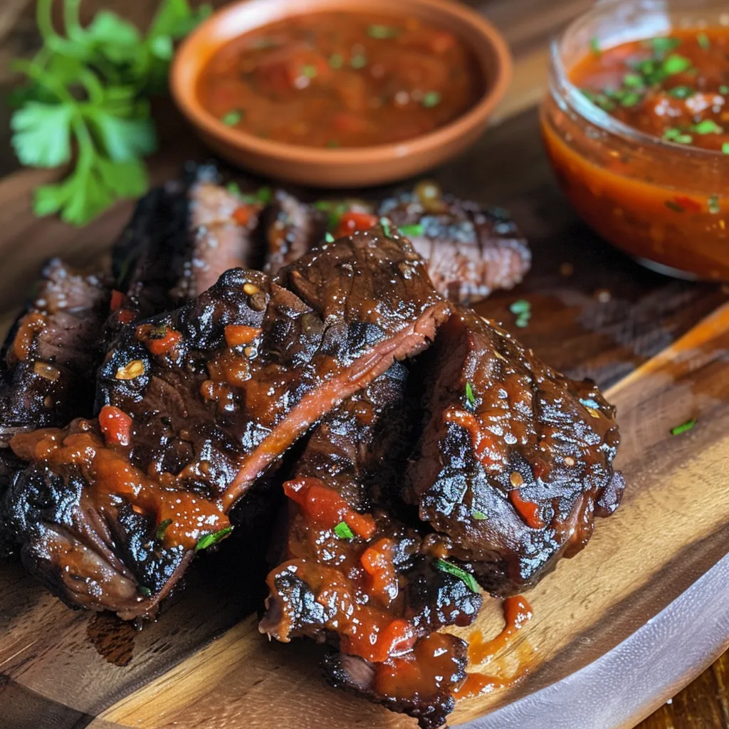 Salsa barbacoa casera en un plato, con un aspecto apetitoso y vibrante.