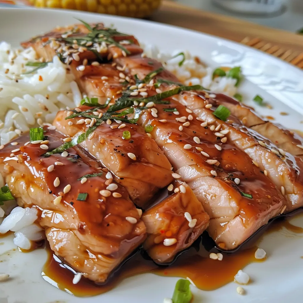 Enfoque cercano de Teriyaki Casero, resaltando su brillo y color.