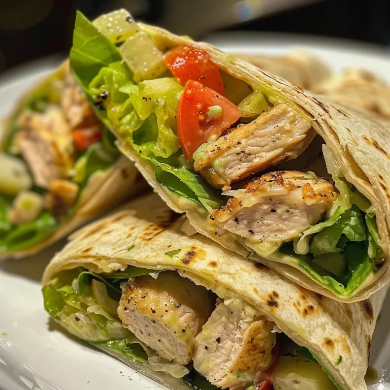 Ensalada César envuelta en tortilla, con trozos de pollo a la parrilla.