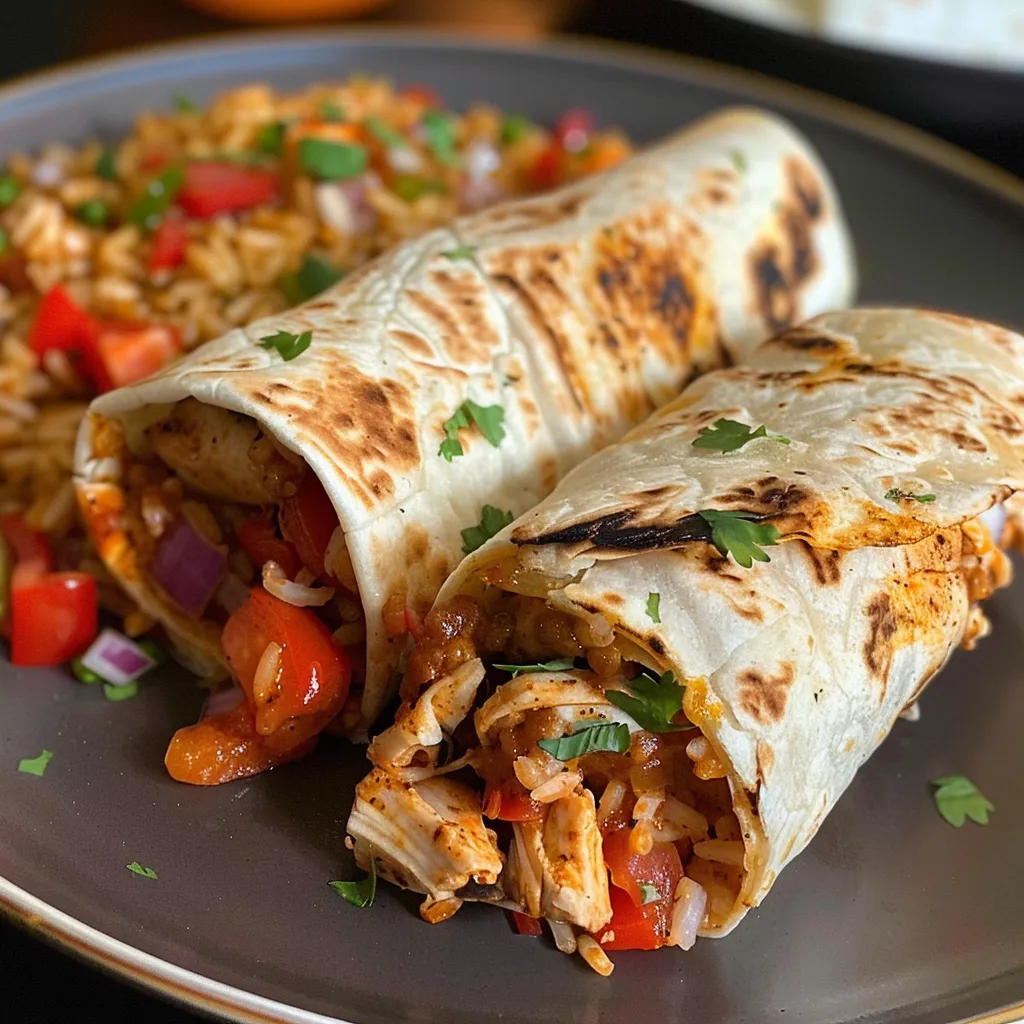 Detalle de un burrito de pollo a la parrilla, mostrando el aderezo chipotle.