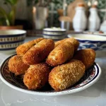 Croquetas de pollo recién fritas, en una presentación apetitosa.