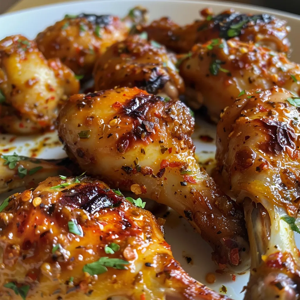 Pechugas de pollo al ajo decoradas con perejil, capturadas en un ángulo lateral.