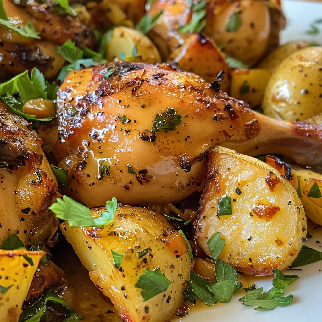 Detalle de Pollo con Papas al Horno, resaltando sus ingredientes.