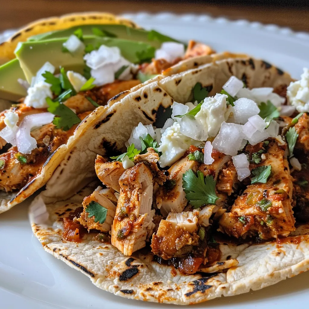 Tacos de pollo sabrosos acompañados de rodajas de limón.