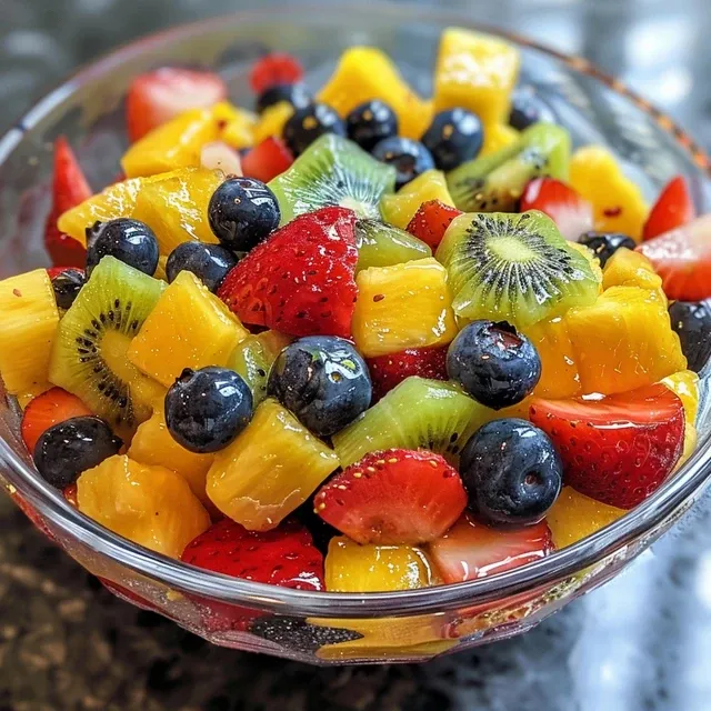 Nahaufnahme einer bunten Frucht-Salat-Schüssel mit frischen Stücken.