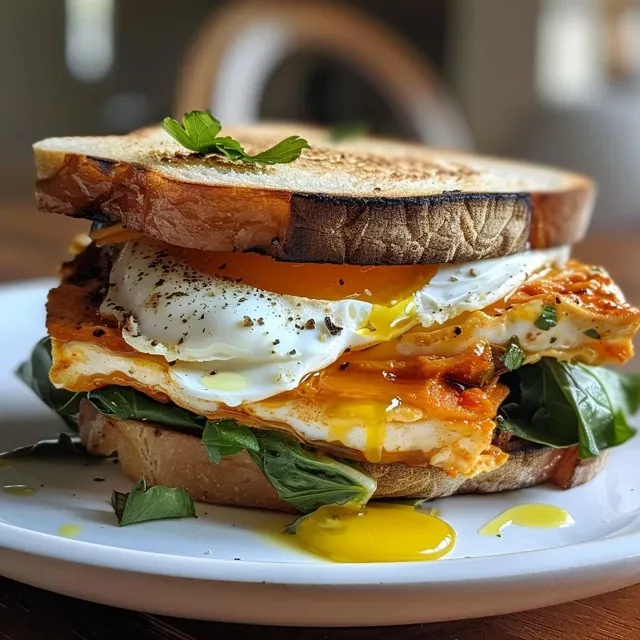 Descubre el Sabor del Sandwich de Huevo: Rápido, Fácil y Delicioso Nahaufnahme eines Sandwich de huevo mit Zutaten und frischem Gemüse.