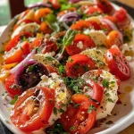 Nahaufnahme einer bunten Ensalada de tomates cherry mit frischen Zutaten.