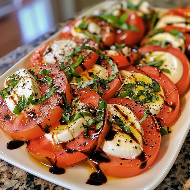 Ensalada Caprese clásica con rodajas de mozzarella y tomate.