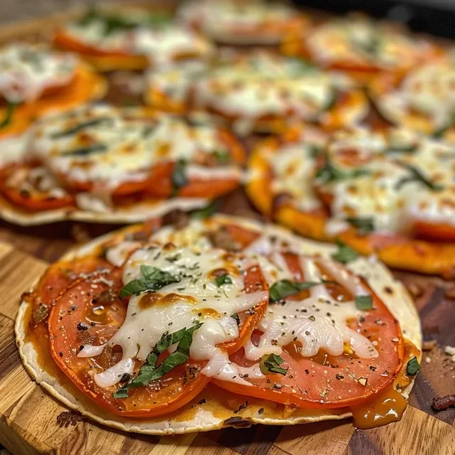 Tortilla Pizzas: Delicias Rápidas y Creativas para Compartir! Nahaufnahme von einer köstlichen Tortilla-Pizza mit geschmolzenem Käse.
