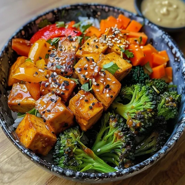 Primer plano de un Buddha Bowl con ingredientes frescos y vibrantes.