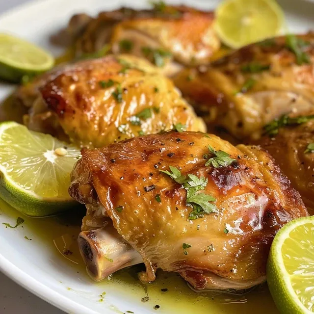 Vista lateral de un plato de Pollo al Horno con ingredientes frescos.