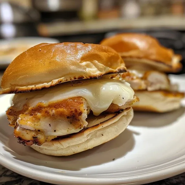 Hamburguesa de pollo brillante y apetitosa, lista para servir.