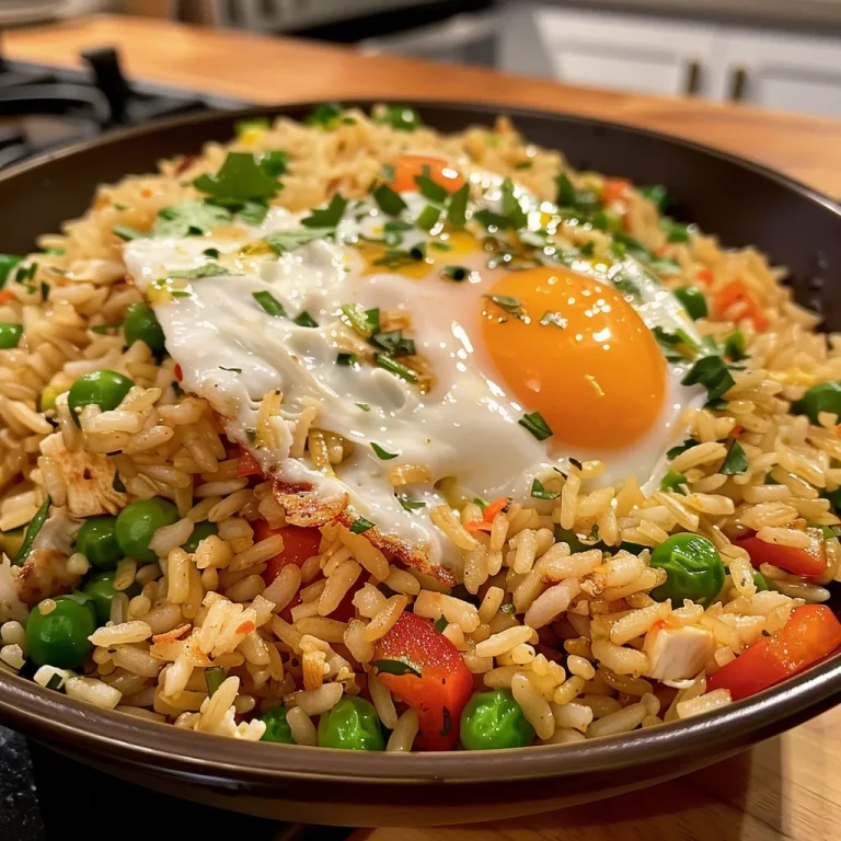 Arroz Frito Casero en un plato, con salsa de soya brillando en la superficie.