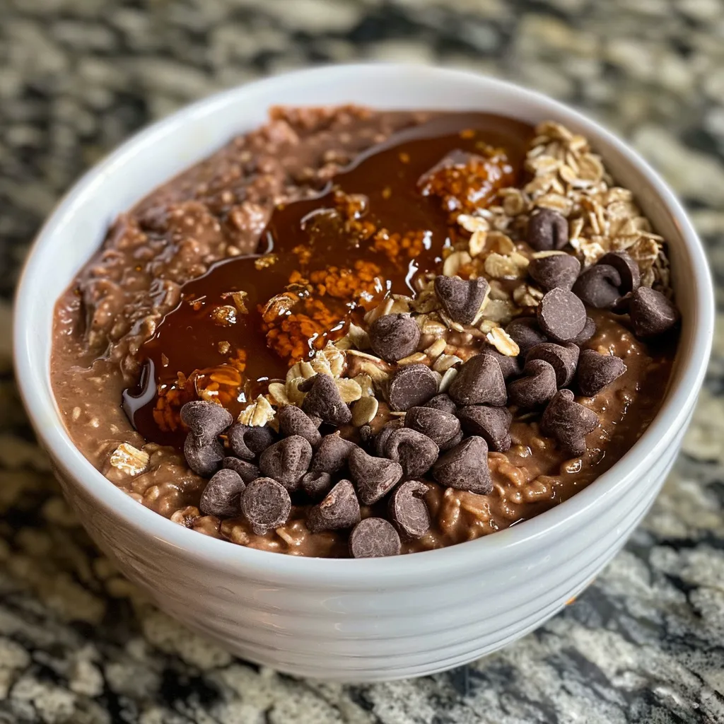Imagen de avena de chocolate en un frasco, mostrando su consistencia espesa.
