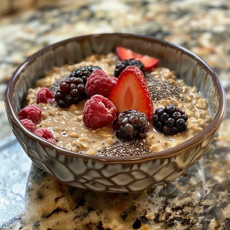 Tazón de avena nocturna con frutas frescas y ingredientes visibles.