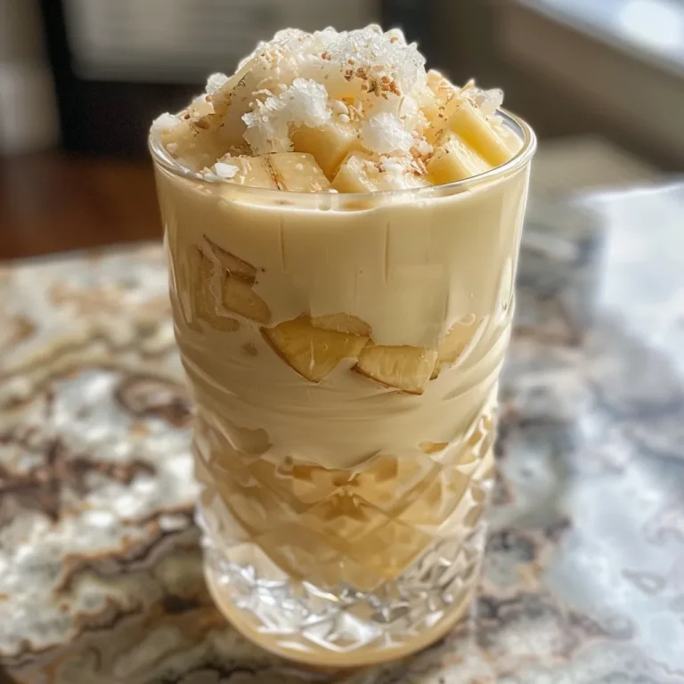Batido de Piña y Coco servido en un vaso con hielo.