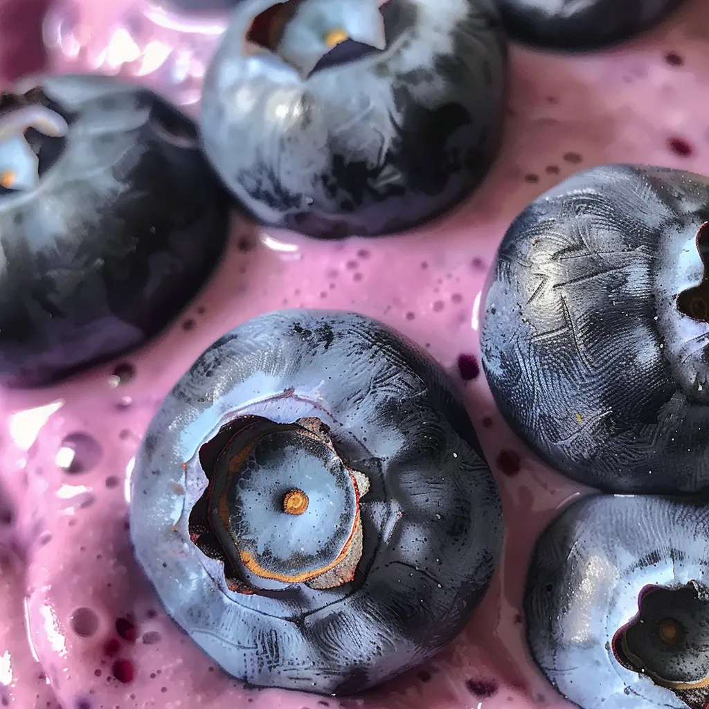 Close up de un batido de arándanos con ingredientes frescos.