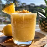 Batido Detox de Piña y Jengibre en un vaso transparente, con trozos de piña y jengibre visible.