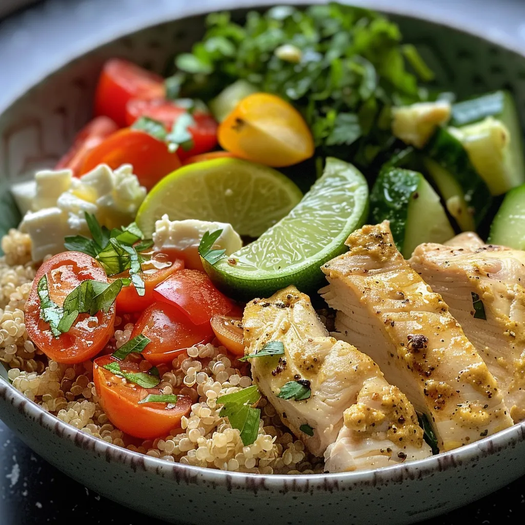 Plato de pollo griego, con yogur y aceitunas.
