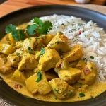 Imagen detallada de Curry Pollo Coco, resaltando la cremosidad de la leche de coco y especias.