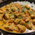 Imagen de Curry Pollo Cremoso con ingredientes visibles, como pollo y salsa aromática.