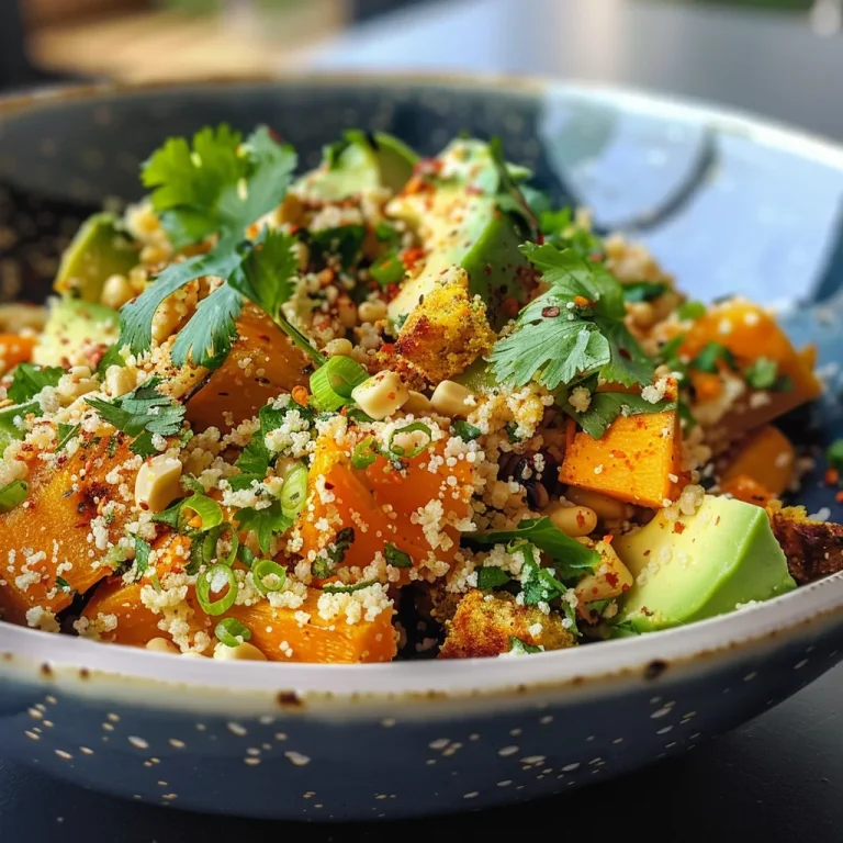 Tazón de cuscús vegetal lleno de ingredientes frescos.