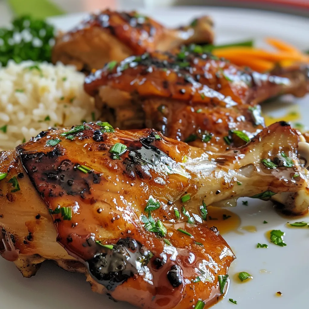 Delicia de Pollo a la Barbacoa con Miel presentada en un plato con decoración de perejil fresco.