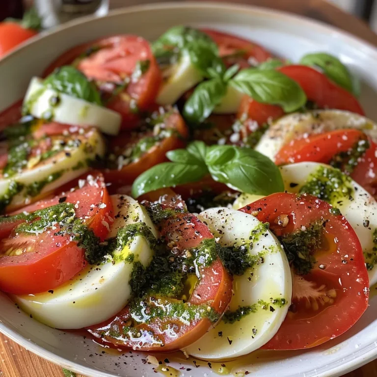 Nahaufnahme eines frisch zubereiteten Caprese-Salats mit Pesto.