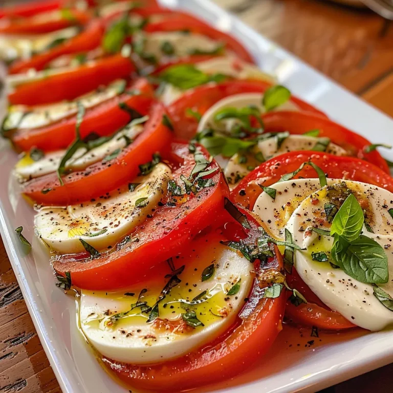 Ensalada Caprese con tomates maduros, mozzarella fresca y albahaca.