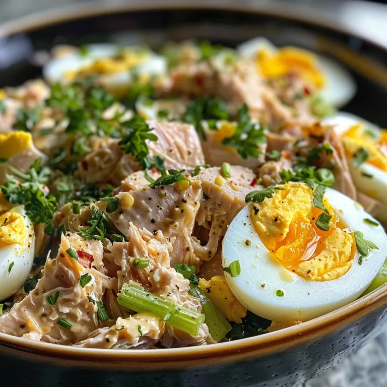 Ensalada de atún y huevo con ingredientes frescos, vista lateral.