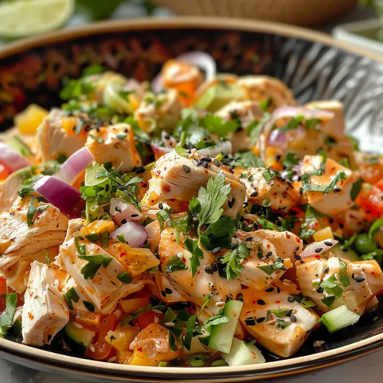 Disfruta una Ensalada Cremosa de Pollo con Arándanos: Un Regalo para tu Paladar Vista lateral de una ensalada cremosa con pollo, arándanos y aderezo.
