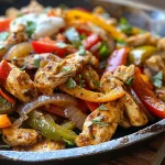 Fajitas de pollo jugosas con verduras en una tortilla.