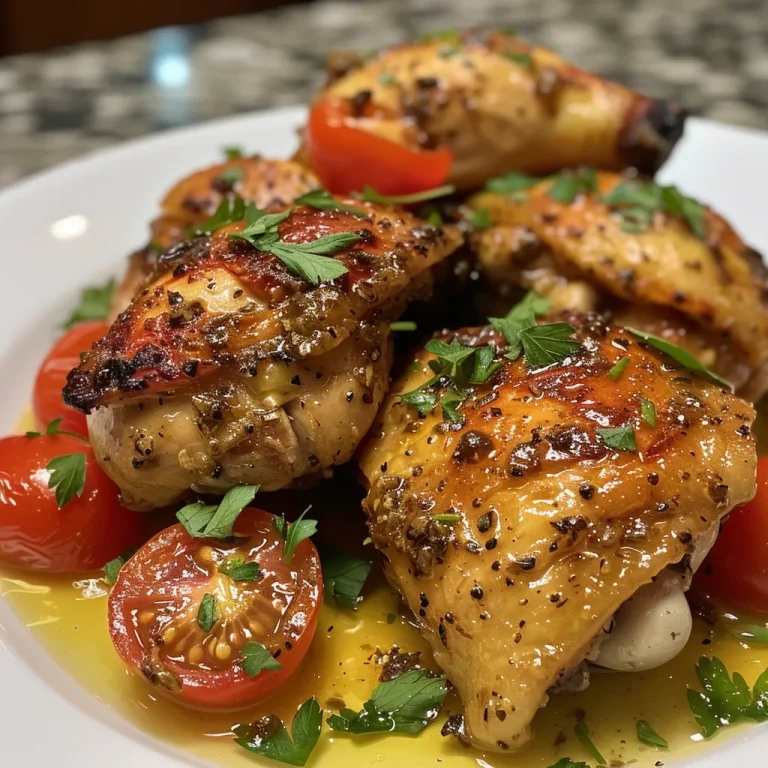 Trocitos jugosos de pollo junto a tomates cherry frescos.