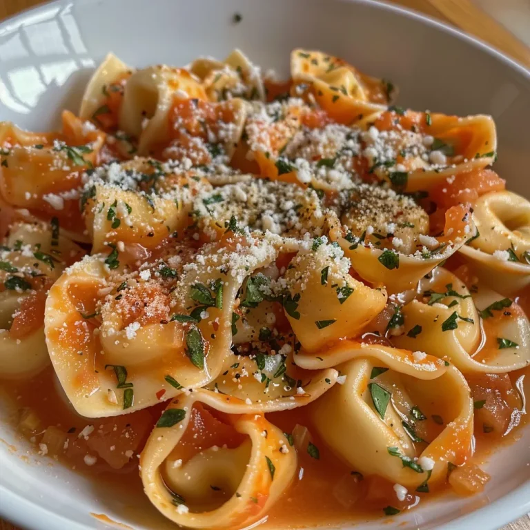 Primer plano de un plato de pasta con tomate deshidratado.