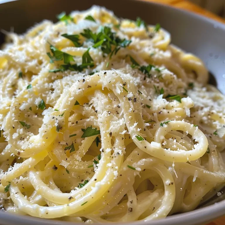 Primer plano de pasta cremosa con ajo en un recipiente.