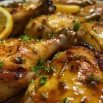 Vista lateral de pollo a la plancha con ingredientes frescos.