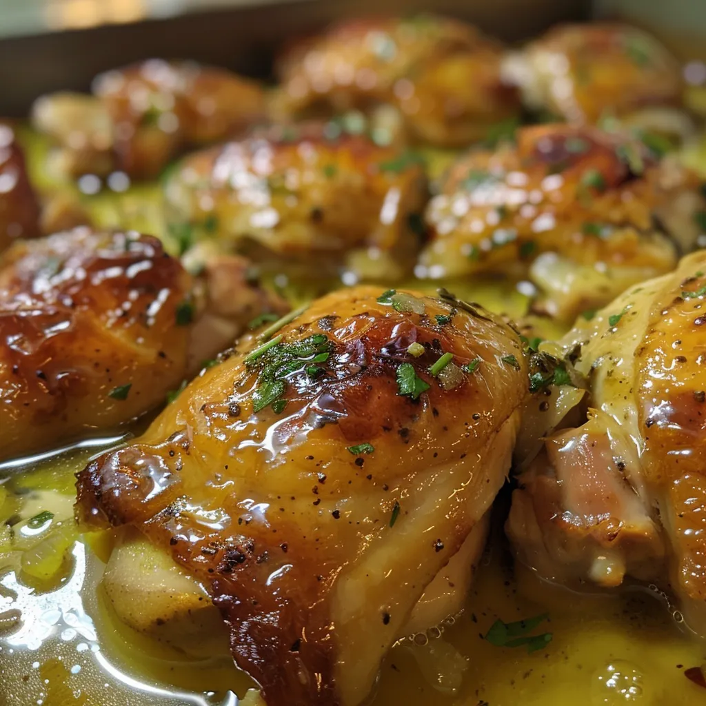 Pechugas de pollo con salsa brillante de ajo y limón.